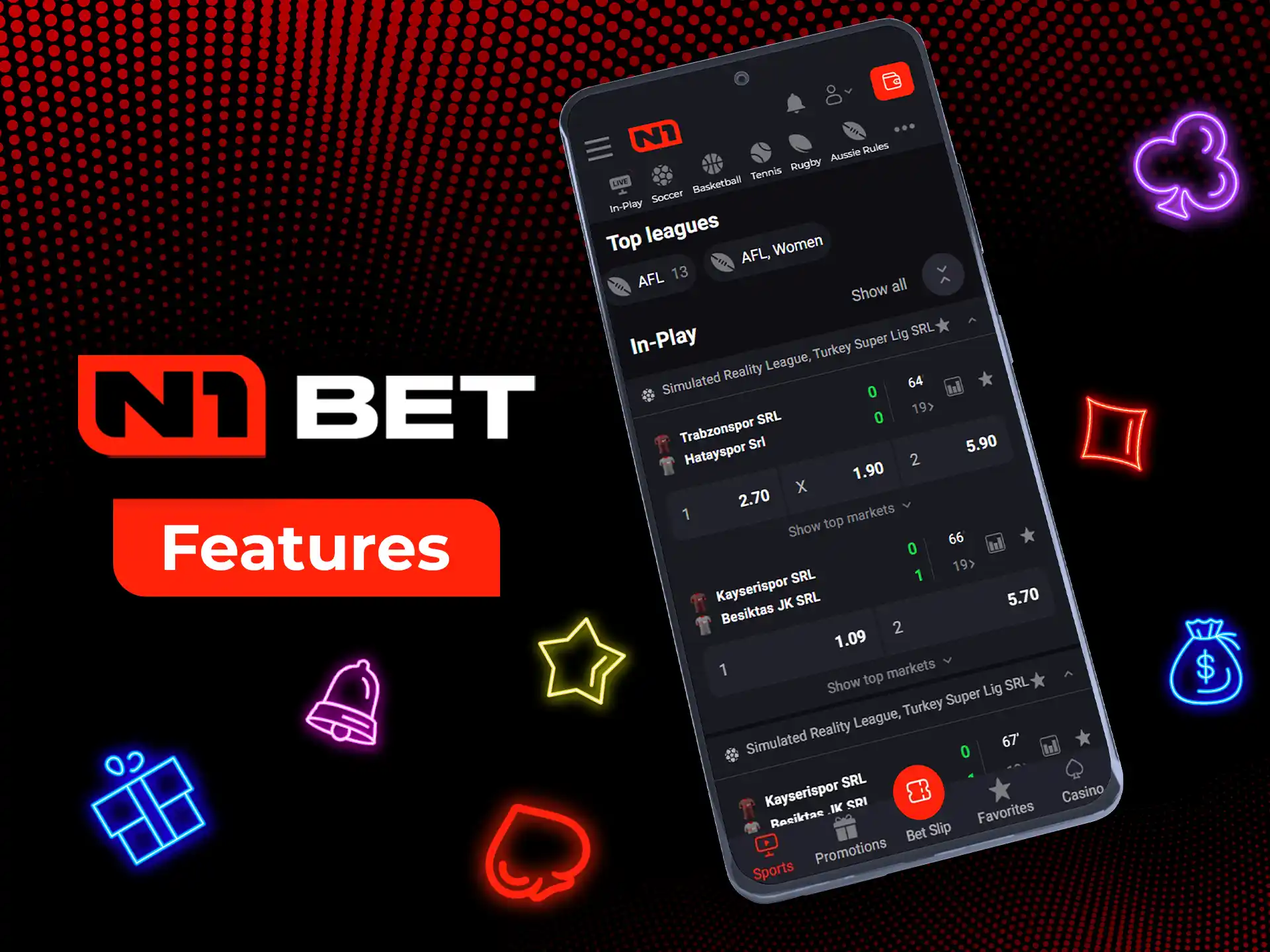 The N1Bet app has a lot of handy features and functions.