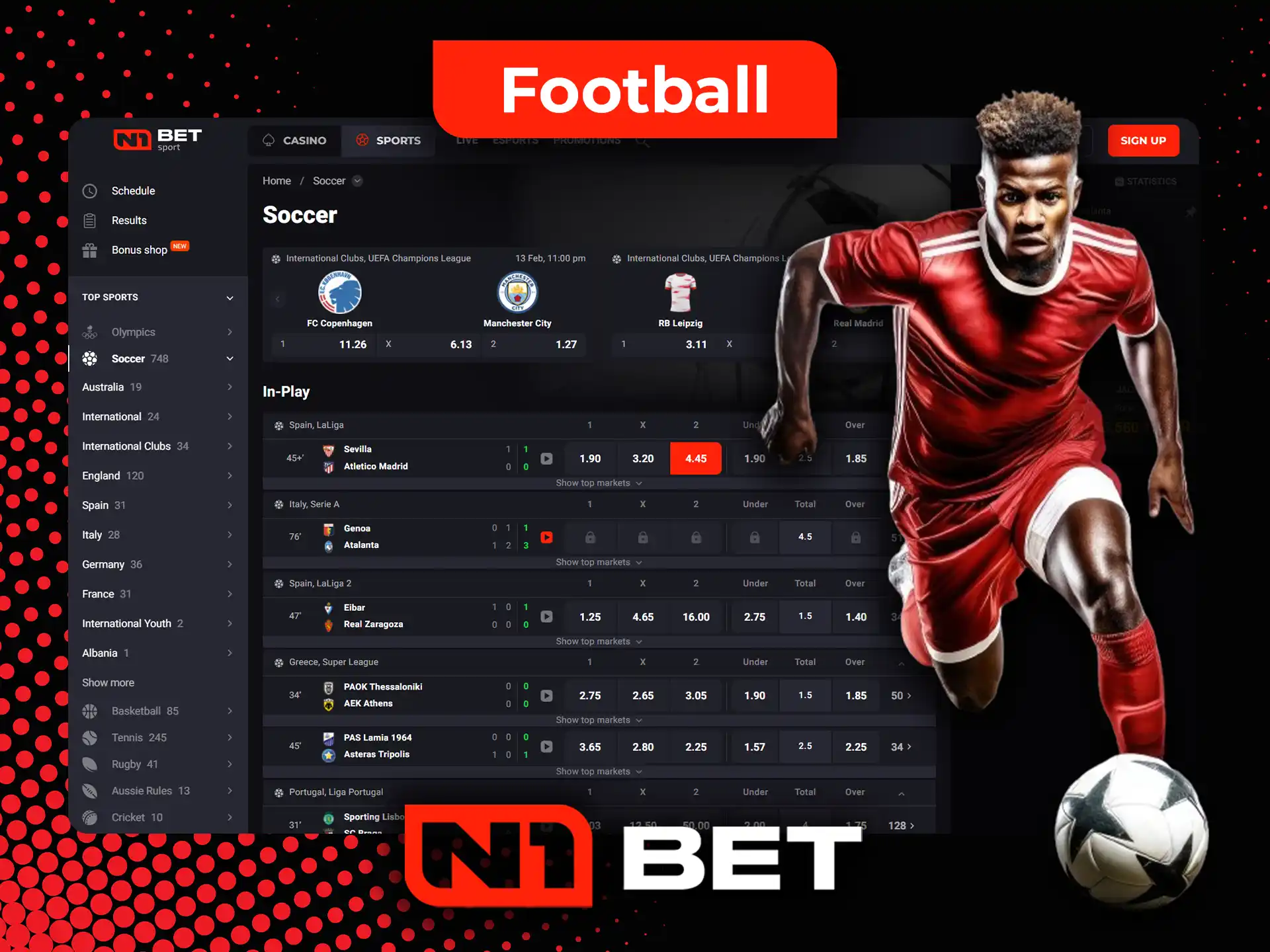 Bet on football with the highest odds at N1Bet.