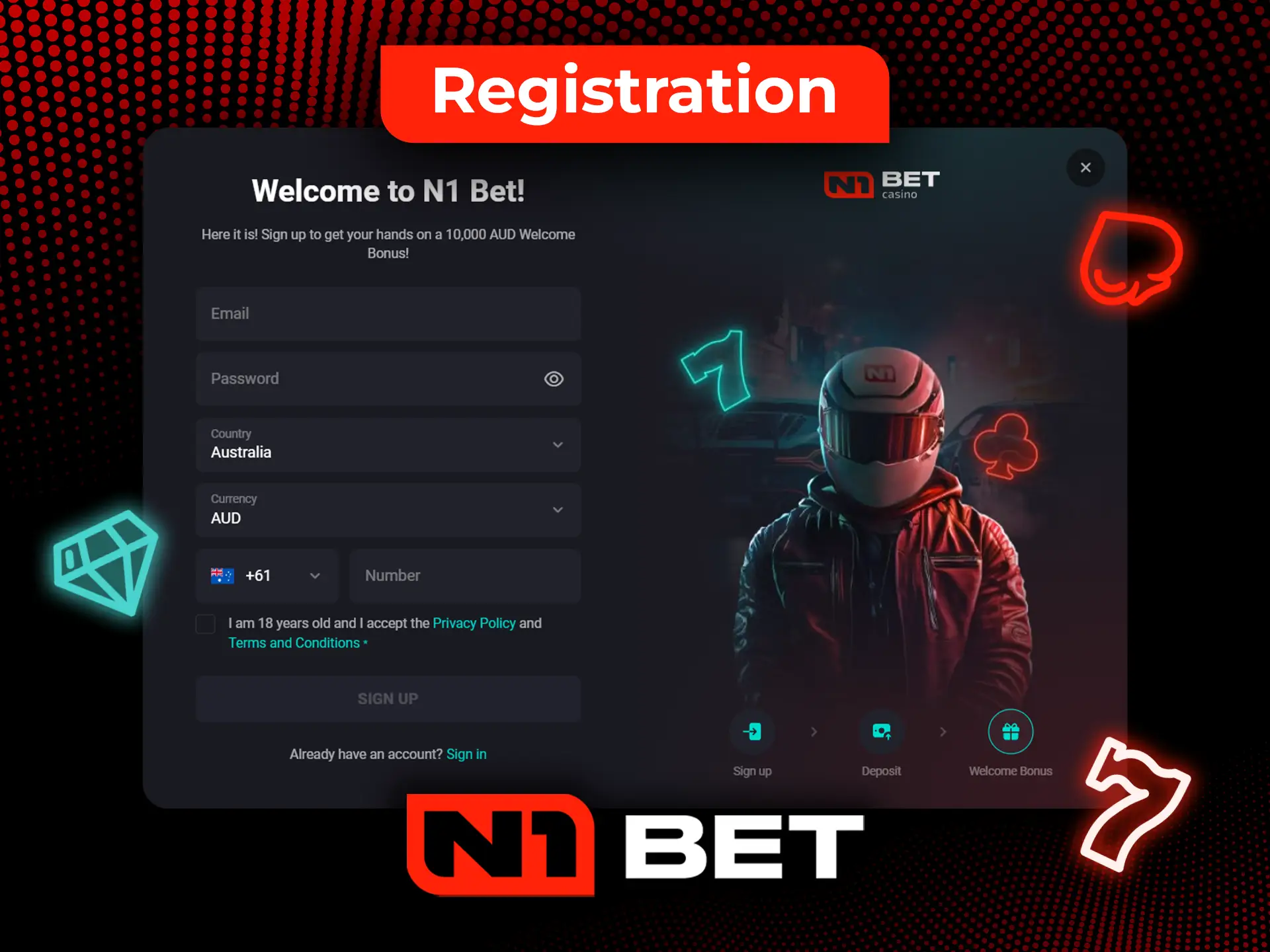 Registration on the N1Bet platform is only possible from the age of 18.