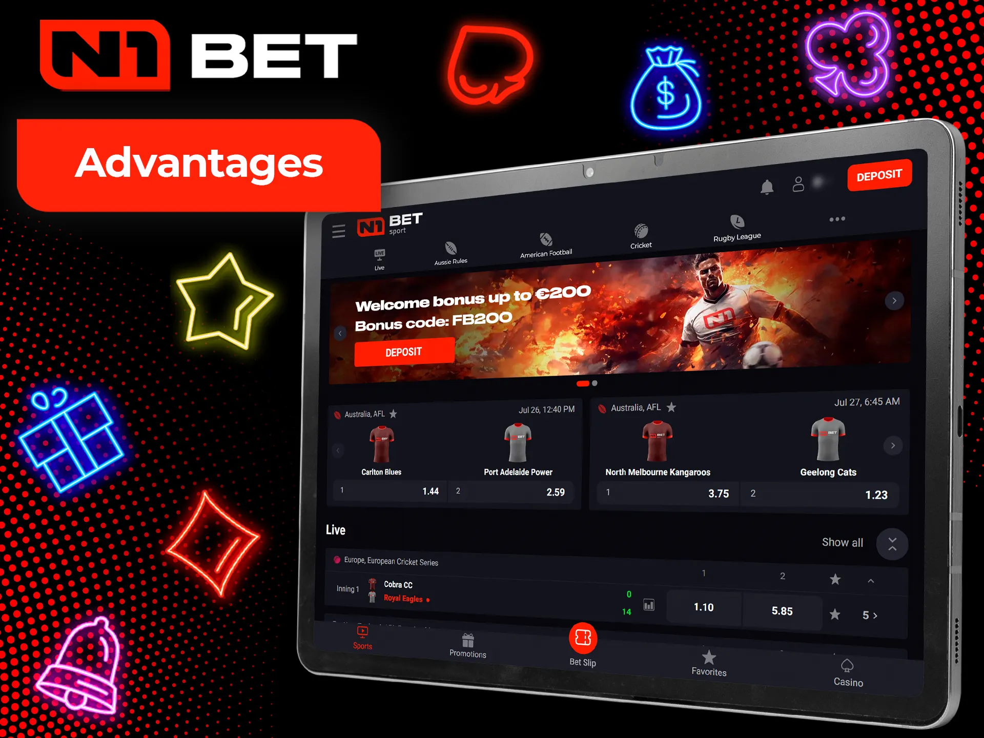 The most important advantages of the N1Bet platform.
