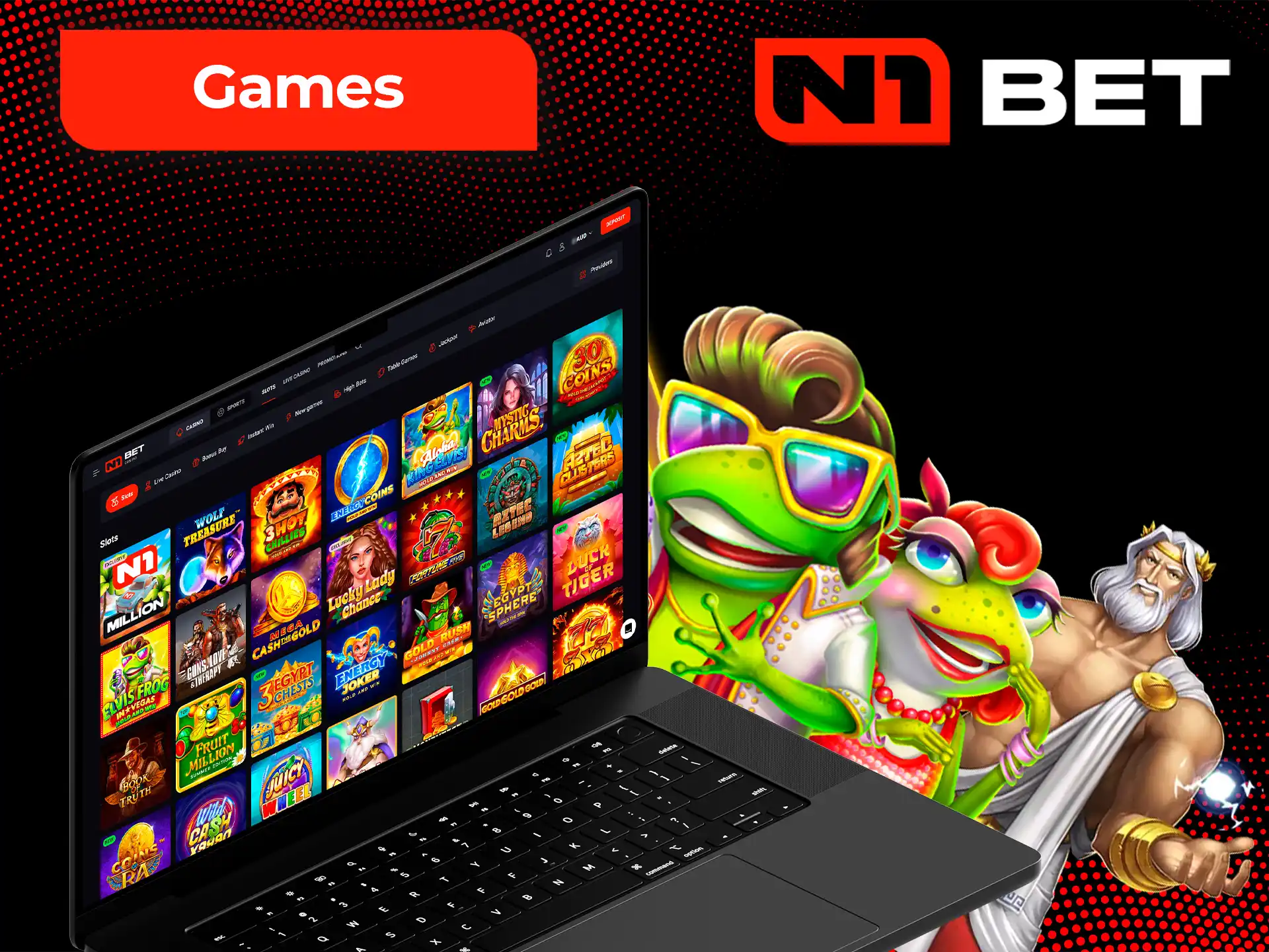 A collection of slots and other games at N1Bet Casino.