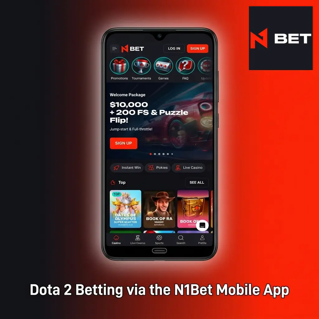N1Bet mobile app download screen for Dota 2 betting on Android and iOS devices