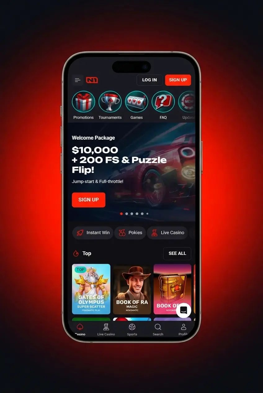 N1Bet mobile app open on a smartphone showing the esports betting section with CS2 and Dota 2 markets available