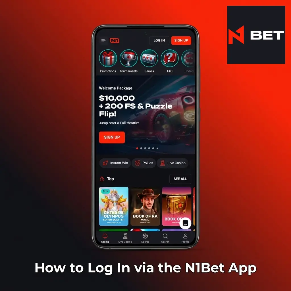 N1Bet app login screen on Android showing email and password fields with a Confirm button to access account