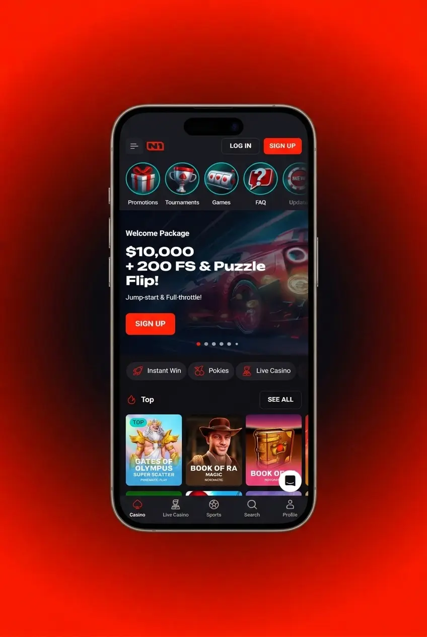 Step-by-step guide showing how to register an N1Bet account, including Sign Up button and registration form fields.