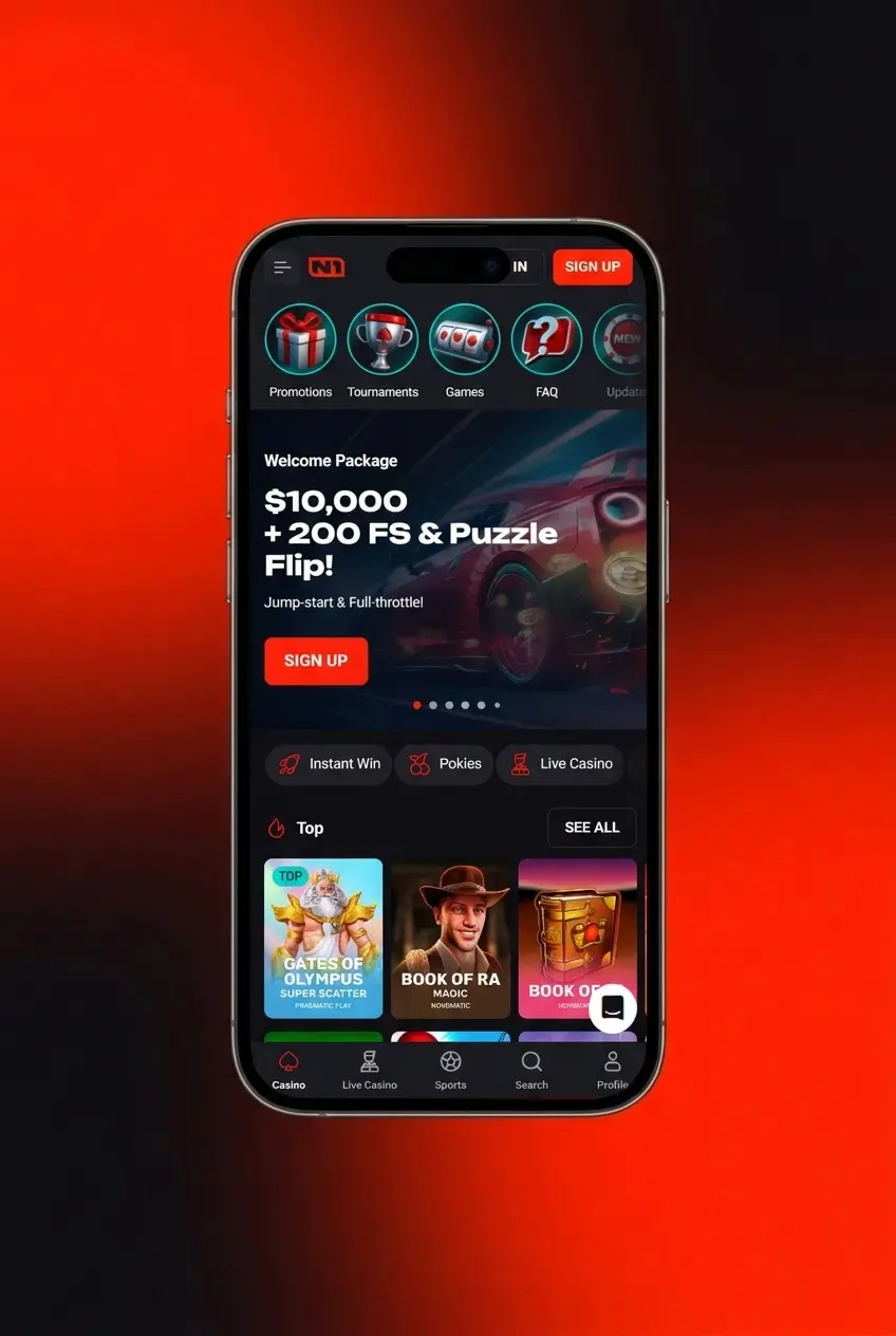 N1Bet casino game lobby showing pokies, live dealer tables, and crash games accessible after login on desktop browser