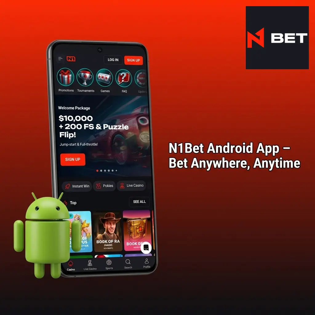 N1Bet Android app download screen showing mobile sports betting and casino access on an Android device