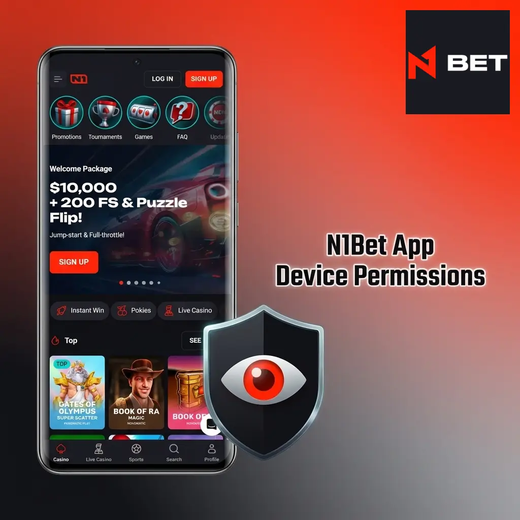 N1Bet app device permissions including internet, storage, camera, notifications, biometrics, and location on Android