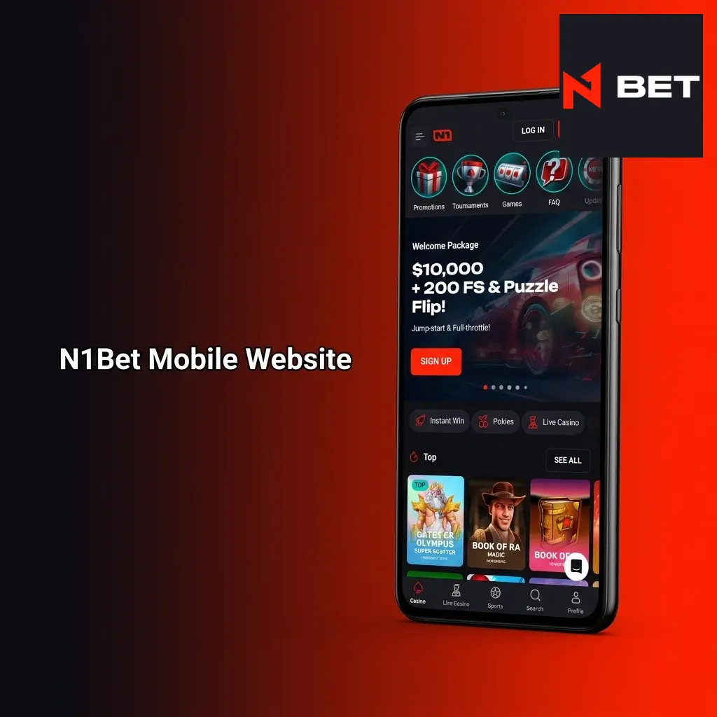N1Bet mobile website on smartphone browser showing casino games and sports betting markets for Australian players