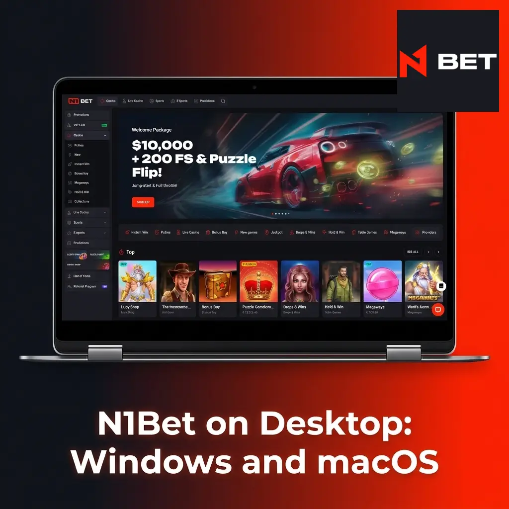 N1Bet desktop platform accessed via browser on Windows and macOS with no download required