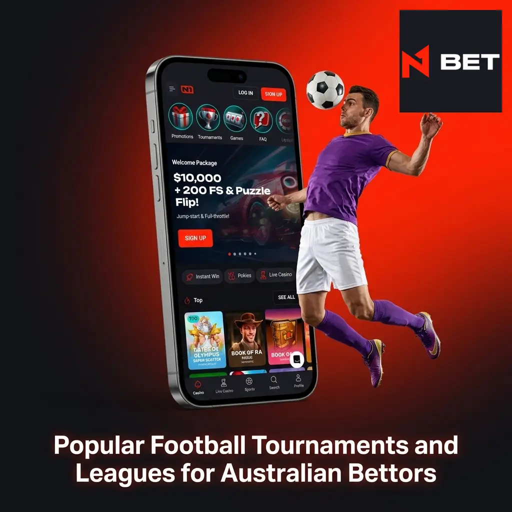 Australian football betting tournaments including A-League, UEFA Champions League, EPL, FIFA World Cup 2026, and AFC Asian Cup on N1Bet