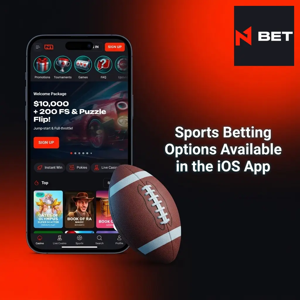 N1Bet iOS app sports betting menu showing AFL, NRL, cricket, tennis, football, basketball and esports markets