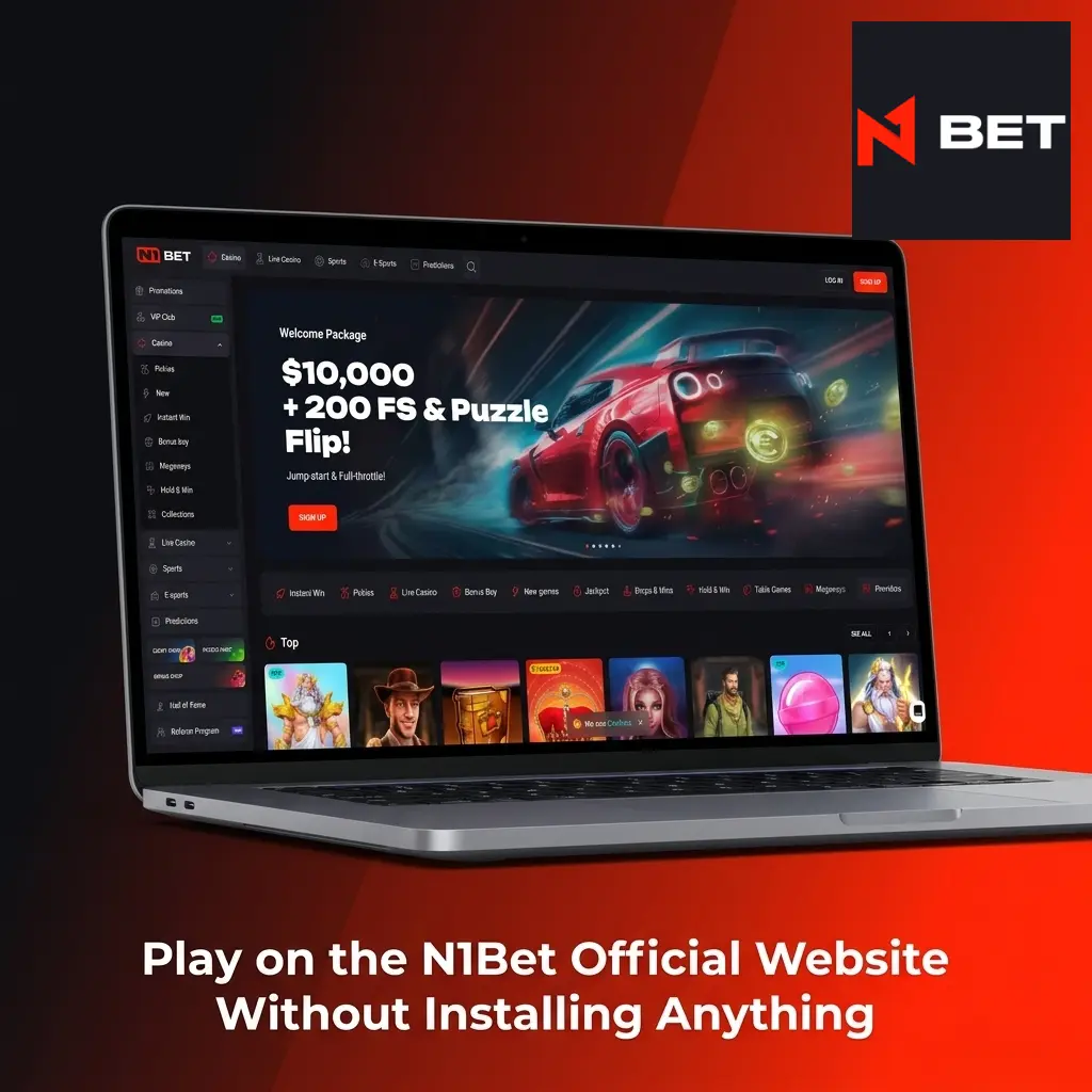 N1Bet official website running in a browser on desktop with no download required, showing live betting and casino games