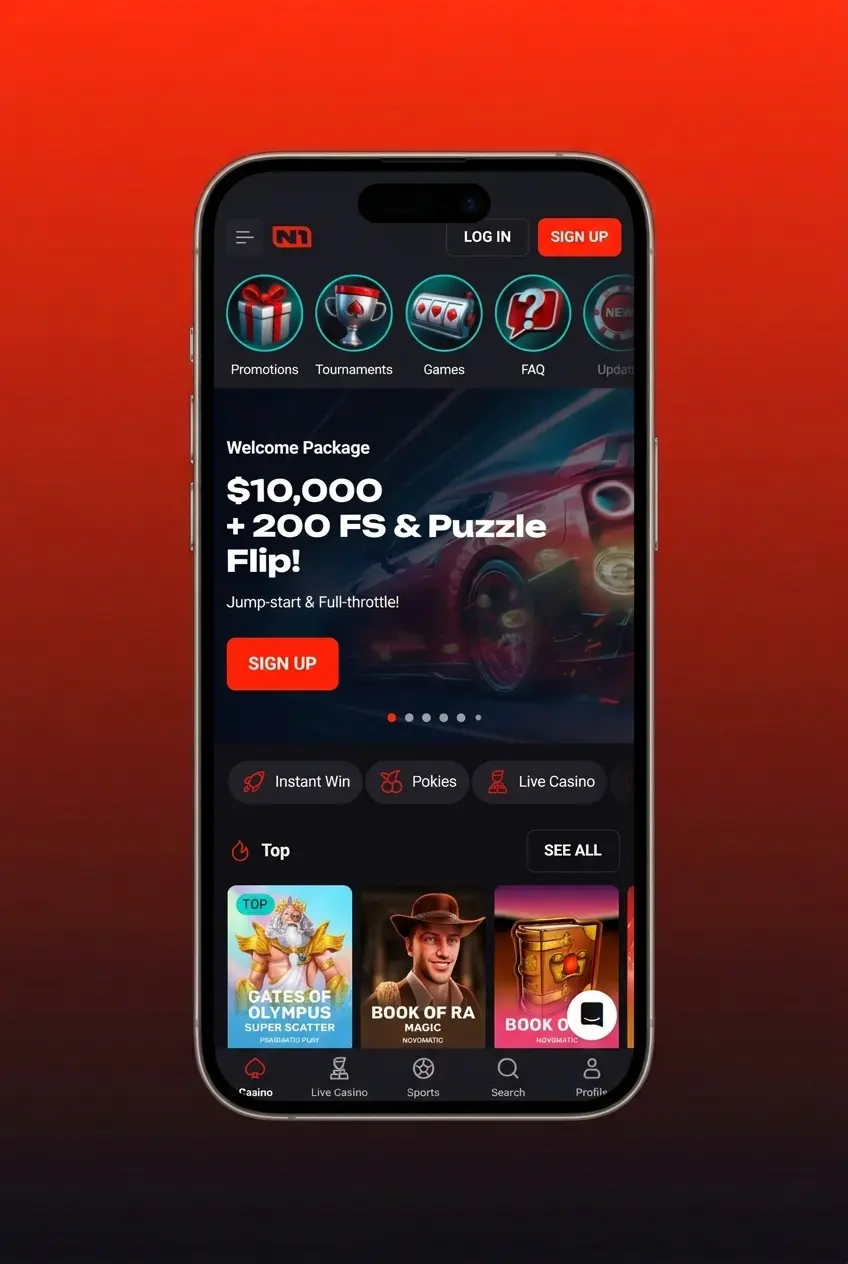 N1Bet app registration screen showing step-by-step signup process for Australian users aged 18 and over in AUD