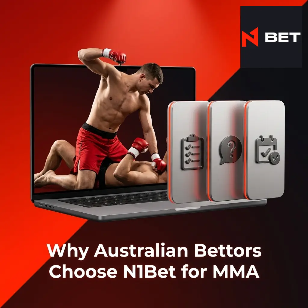 N1Bet MMA betting platform for Australian punters showing UFC odds, live markets, and mobile app features